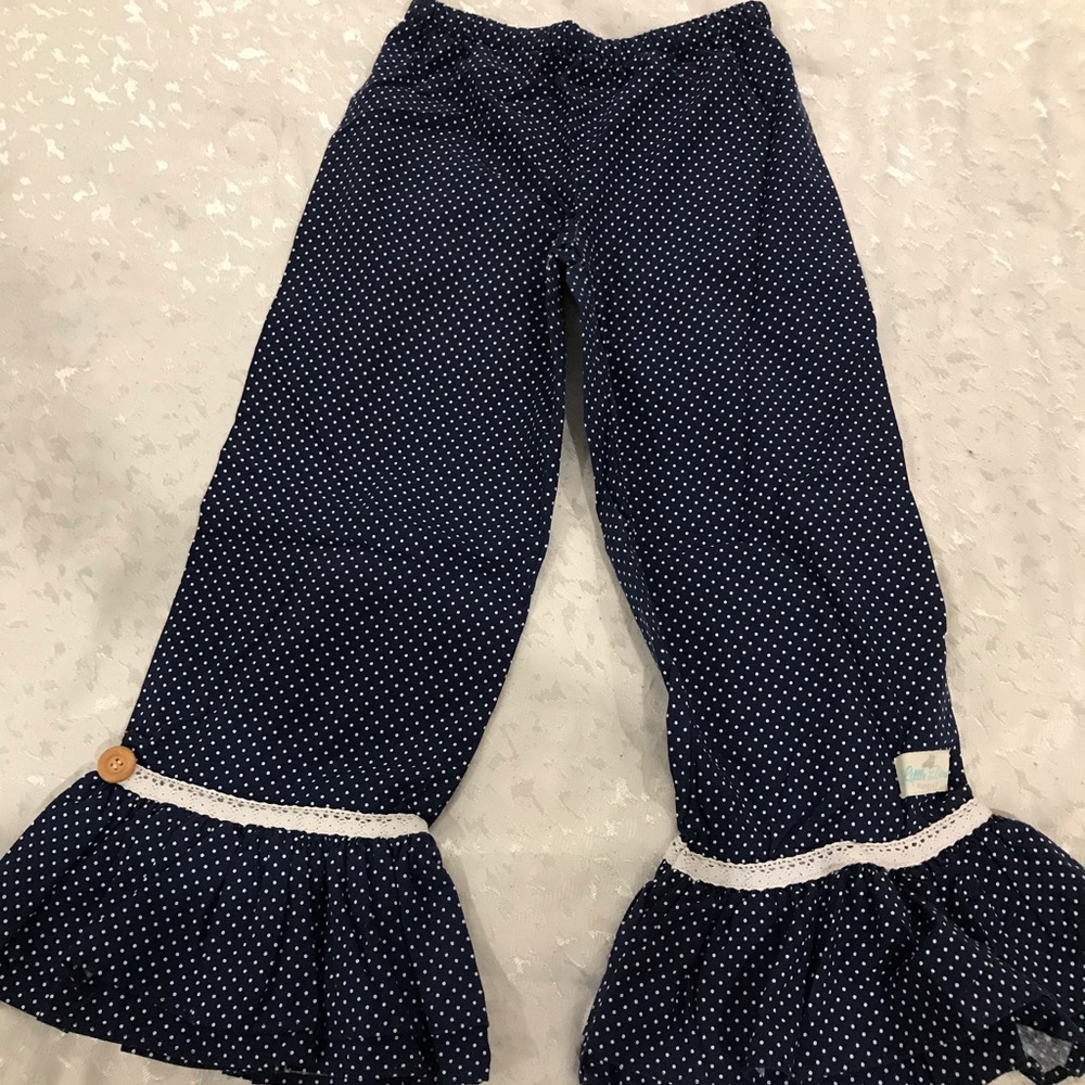 Navy Polka Dot Ruffle Hem Girls Pants NWOT
